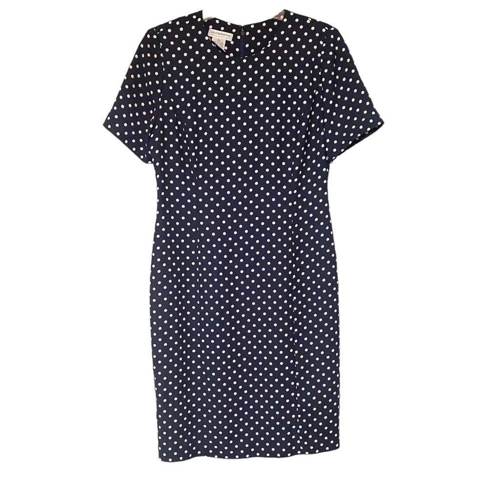Vintage Polka Dot Liz Claiborne Fitted Career Dress Sz 12 - Picture 1 of 8